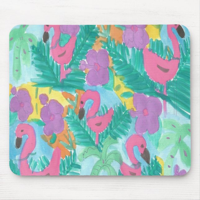 Tapis De Souris Flamant rose Tropical Jungle Motif (Devant)