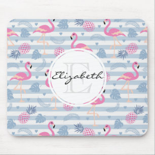 Tapis De Souris Flamant rose Whimsical et ananas Motif Monogramme