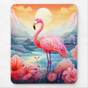 Tapis De Souris Flamant Tropical avec Fleurs
