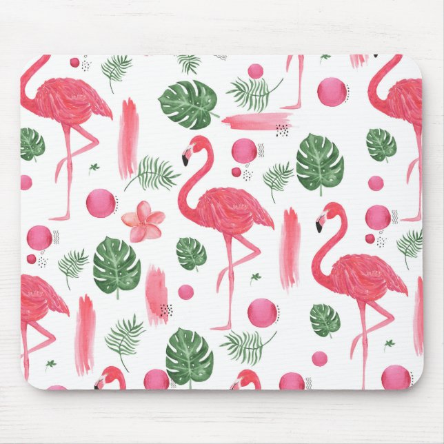 Tapis De Souris Flamant tropical d'aquarelle rose lumineuse floral (Devant)