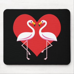 Tapis De Souris Flamants roses blancs mignons rose avec coeur roug