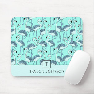 Tapis De Souris Flamants roses bleus monogramme moderne