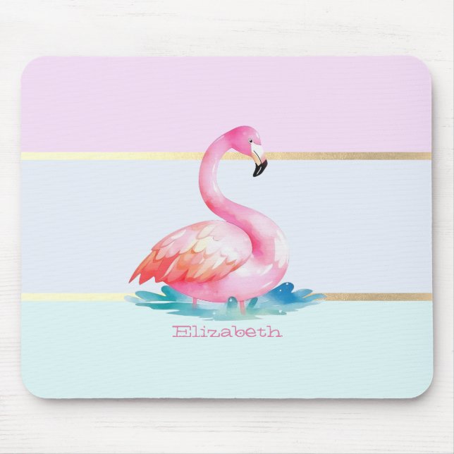 Tapis De Souris Flamants roses pastel moderne rayé (Devant)