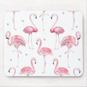 Tapis De Souris Flamants roses pois gris chic aquarelle
