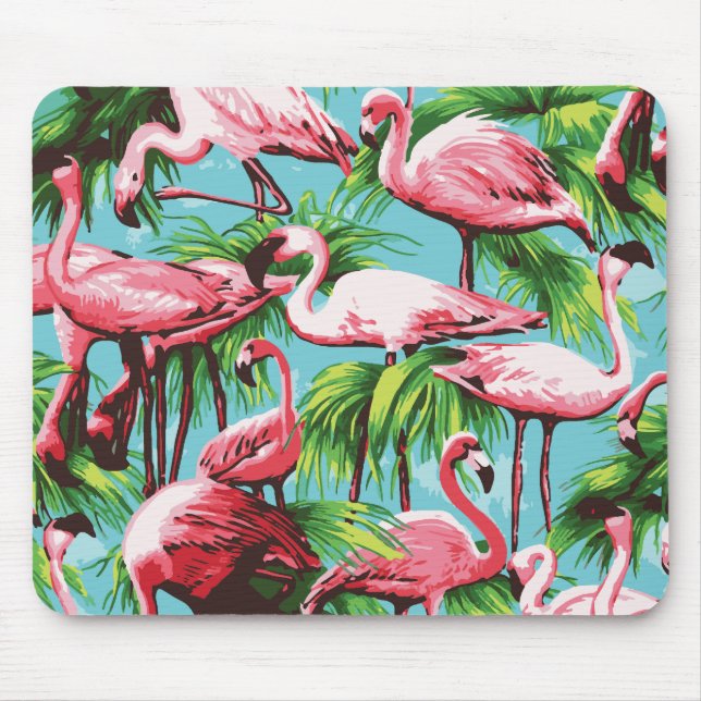 Tapis De Souris Flamants roses rose cool Mousepad (Devant)
