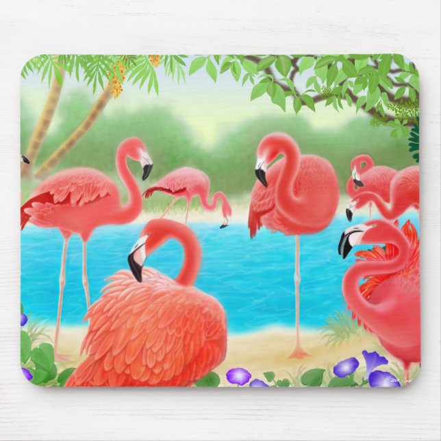 Tapis De Souris Flamants roses roses des Caraïbes Mousepad (Devant)