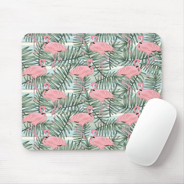 Tapis De Souris Flamants roses roses mignons Palm Leafs Motif d'ar (Avec souris)