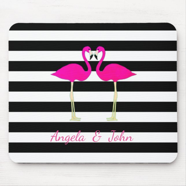 Tapis De Souris Flamants roses roses, noirs, bandes blanches Perso (Devant)
