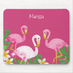 Tapis De Souris Flamants roses roses tropicaux sur le rose