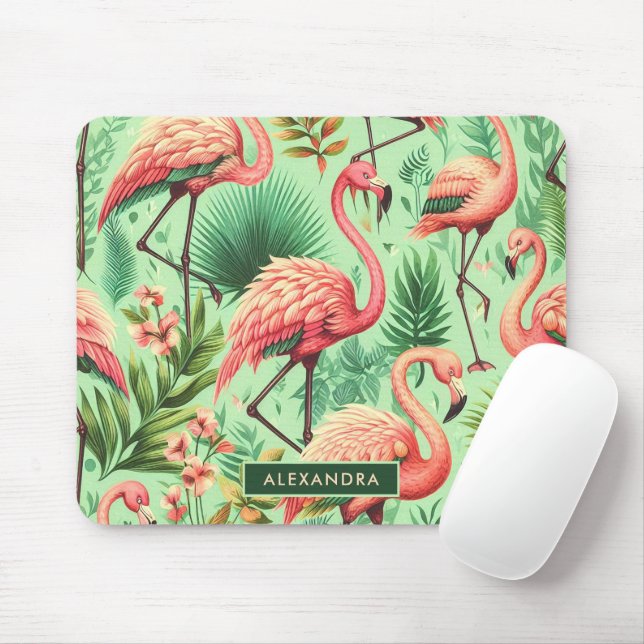 Tapis De Souris Flamants roses roses vintages (Avec souris)