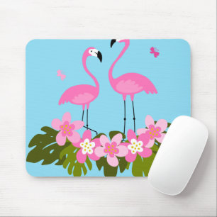 Tapis De Souris Flamants tropicaux et illustration florale