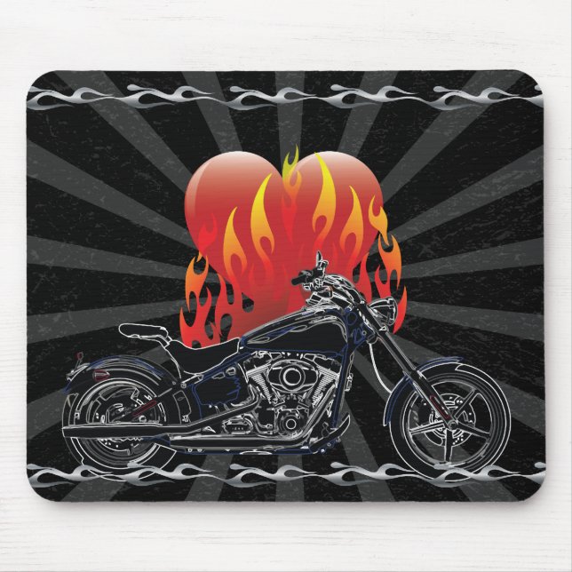 Tapis De Souris Flaming Love Biker Mousepad (Devant)