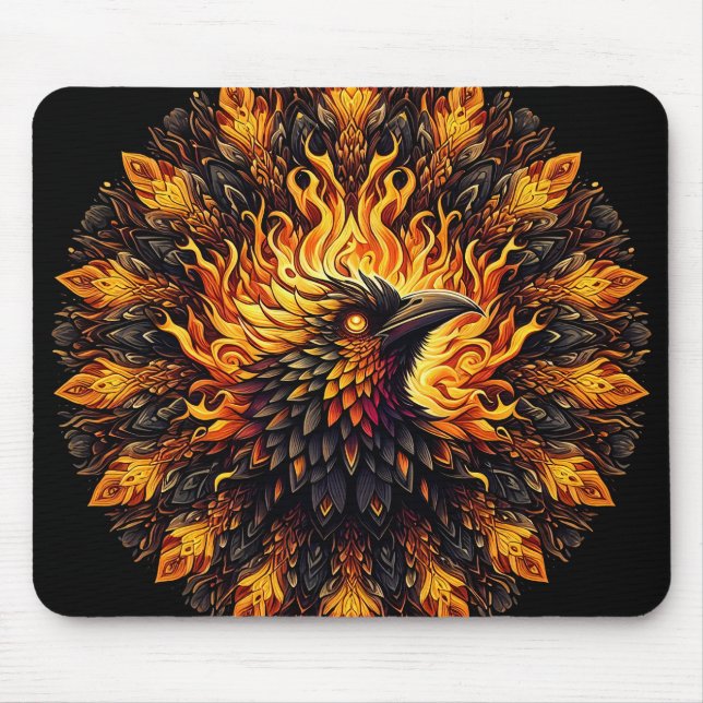 Tapis De Souris Flamme Phoenix Circulaire Graphique (Devant)