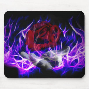 Tapis De Souris Flamme violette rose et main de dieux