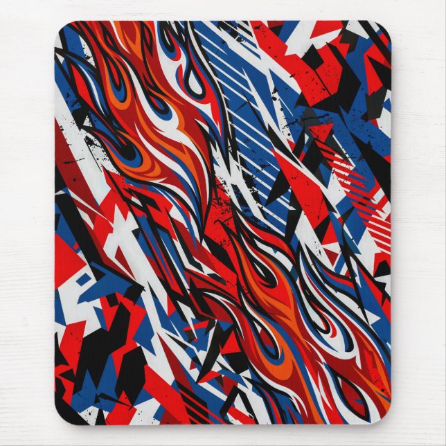 Tapis De Souris Flammes abstraites de course Rouge Bleu Noir (Devant)