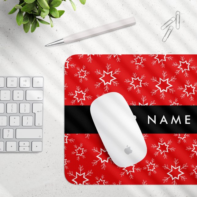 Tapis De Souris Flammes de neige rouges et blanches, Votre nom, Pe (Créateur téléchargé)