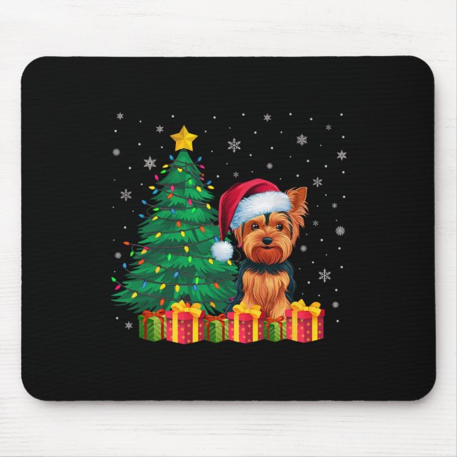 Tapis De Souris Flammes de Noël de Terrier Santa Hat (Devant)