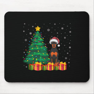 Tapis De Souris Flammes de Noël Doberman Pinscher Santa Hat