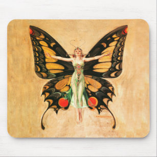 Tapis De Souris Flapper Butterfly Flying Woman Illustration