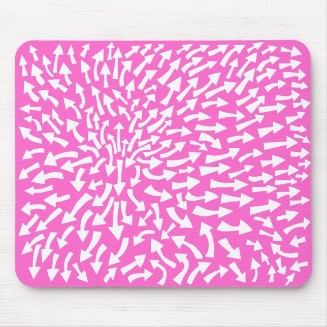 Tapis De Souris Flèches - Blanc sur Rose FF66CC (Devant)