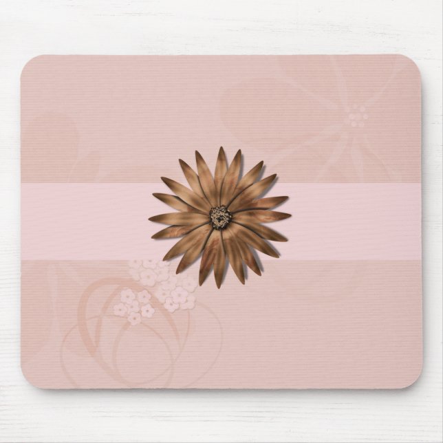 Tapis De Souris Fleur abstraite délicate sur fond rose pâle (Devant)