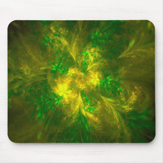Tapis De Souris Fleur Abstraite Motifs Jaune Et Vert (Devant)