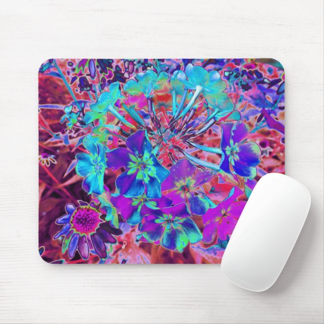 Tapis De Souris Fleur abstraite violette et bleue en fleurs (Avec souris)