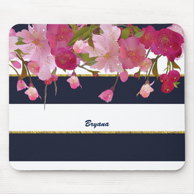 Tapis De Souris Fleur avec paillettes dorées fausses Moderne Chic  (Devant)