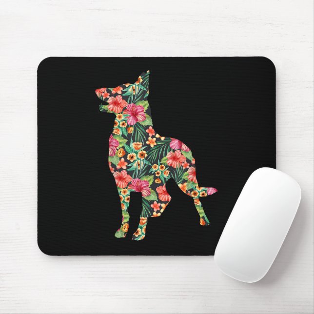 Tapis De Souris Fleur berger allemande Funny Chien Silhouette Flor (Avec souris)