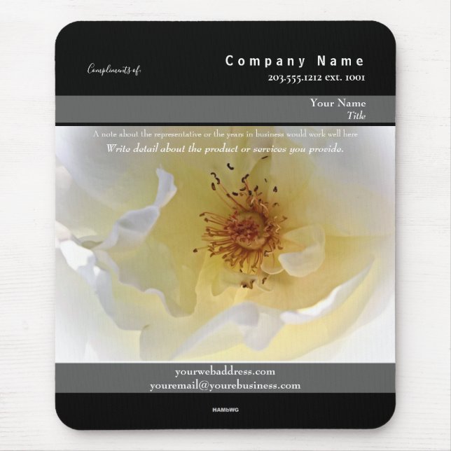 Tapis De Souris Fleur Blanche Mousepad promotionnelle. Thème - HAM (Devant)