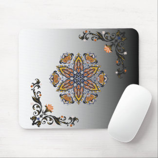 Tapis De Souris Fleur céleste – Mandala floral noir et blanc