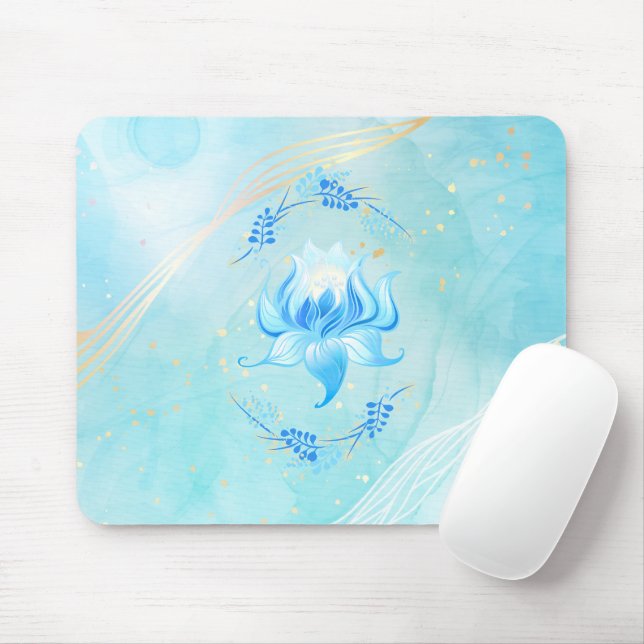 Tapis De Souris Fleur céleste sarcelle – Conception de lotus paisi (Avec souris)