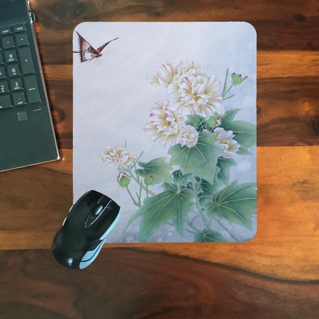 Tapis De Souris Fleur chinoise avec papillon (Créateur téléchargé)
