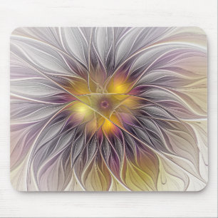 Tapis De Souris Fleur colorée lumineuse, fractale moderne abstrait