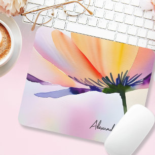 Tapis De Souris Fleur Contemporaine Nom Personnalisé Optionnel