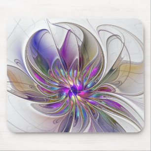 Tapis De Souris Fleur d'art fractal abstrait énergique et coloré