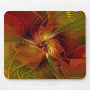 Tapis De Souris Fleur d'art fractal abstrait rouge orange marron v
