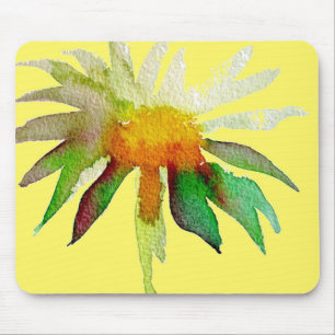 Tapis De Souris Fleur d'art moderne Marguerite sur fond jaune