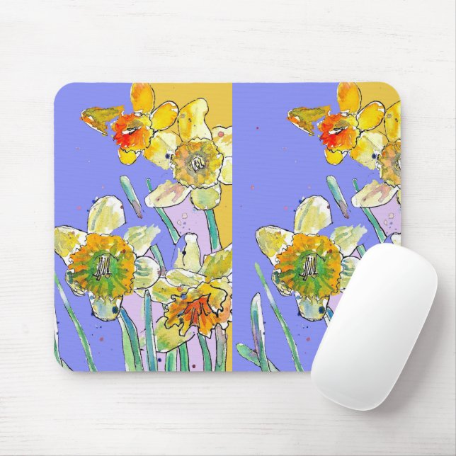Tapis de souris fleur d'art violet Narcisse jaune (Avec souris)