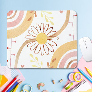 Tapis De Souris Fleur de botanique abstraite aquarelle arc-en-ciel