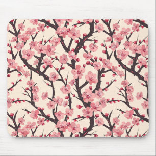 Tapis De Souris Fleur de Cerisier Japonaise Rose Pâle Branche Somb