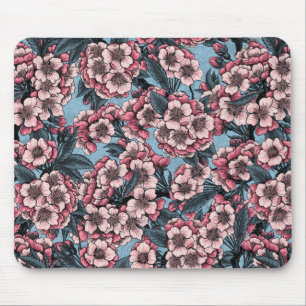 Tapis De Souris Fleur de cerisier rose et bleu