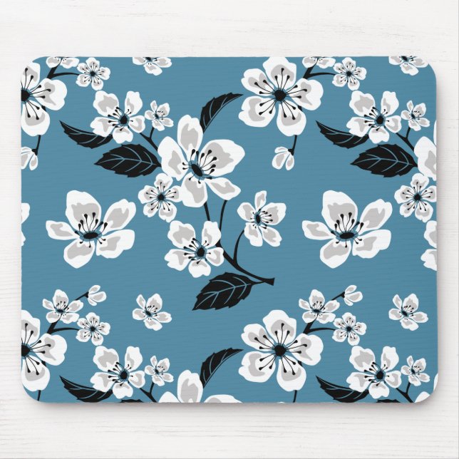 TAPIS DE SOURIS FLEUR DE CERISIER - SAKURA (BLEU FUMÉ) (Devant)