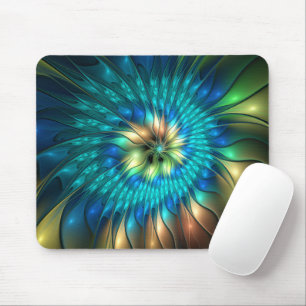 Tapis De Souris Fleur de fantaisie lumineuse, fractale abstraite c