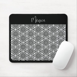 Tapis De Souris Fleur de fleur de neige noire et blanche