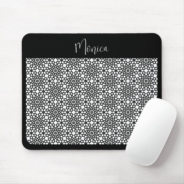 Tapis De Souris Fleur de fleur de neige noire et blanche (Avec souris)