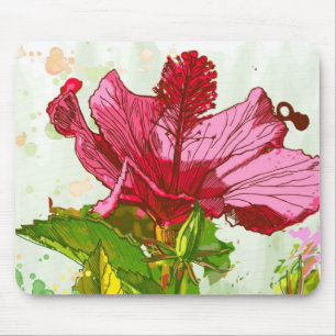 Tapis De Souris Fleur de ketmie - peinture d'aquarelle