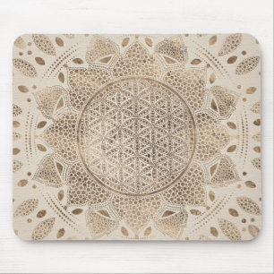 Tapis De Souris Fleur de la vie à Lotus Dot Art pastel golds