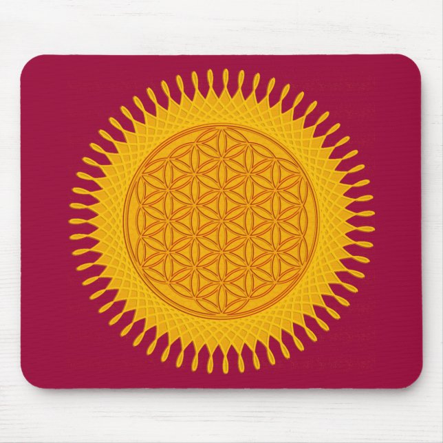 Tapis De Souris Fleur de la vie - ensoleillé jaune (Devant)