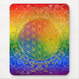 Tapis De Souris Fleur de la vie - Ornement Arc-en-ciel